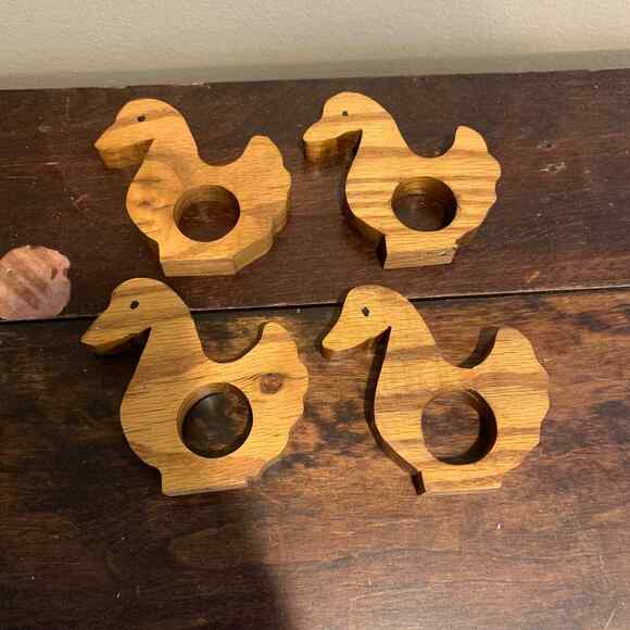 Vintage handmade wooden‎ country duck napkin holders table decor SET of 4 - Picture 1 of 5